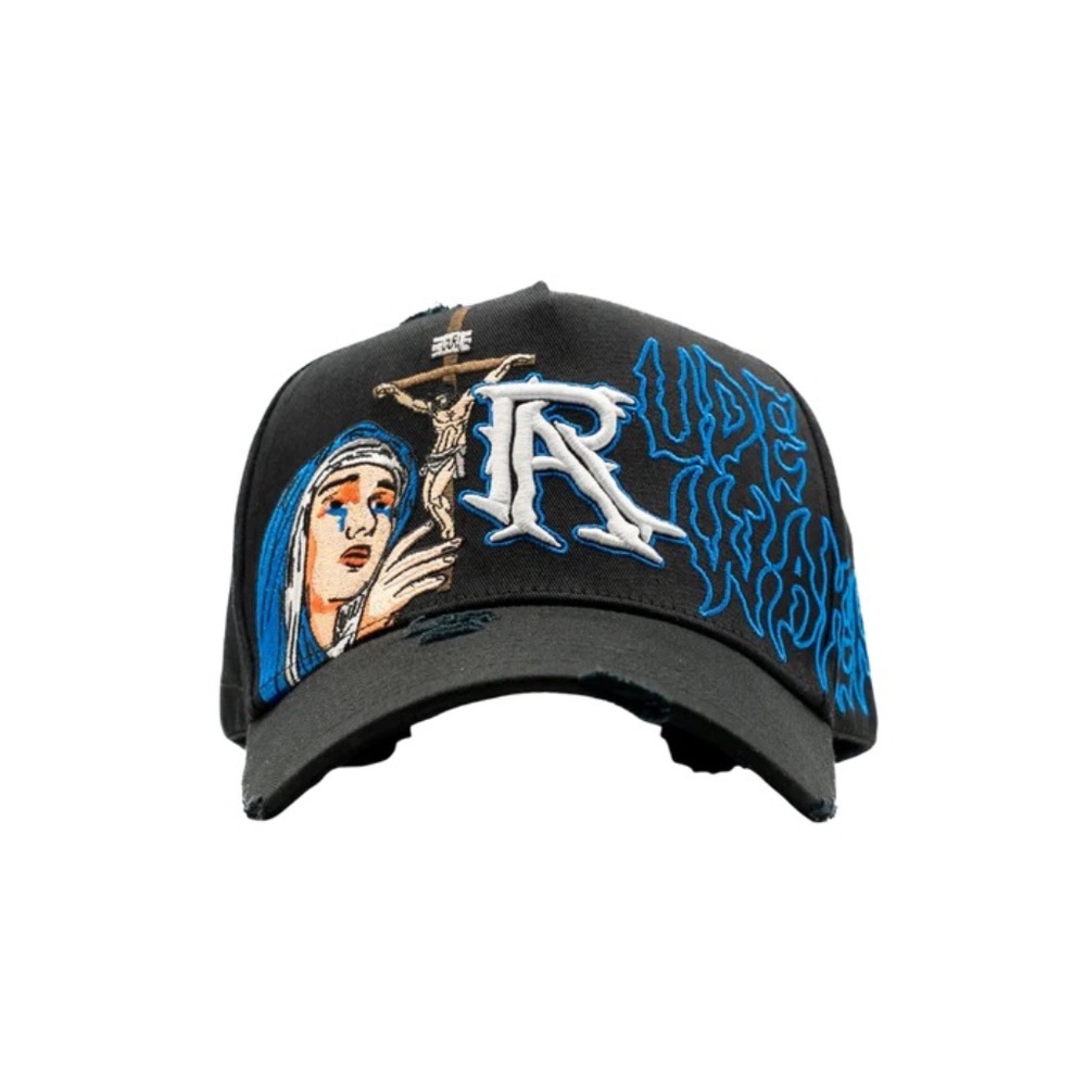 Black and Blue Embroidered Graphic Baseball Cap